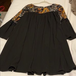 Black Flowy Mini Dress with Velvet Detailing